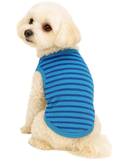 KUTKUT Stripe Print T-Shirt for Small Dogs | Cotton Sleeveless Shirt for ShishTzu, Maltese, Poodle etc (Size: L, Chest Girth 45cm, Back Length 35cm)